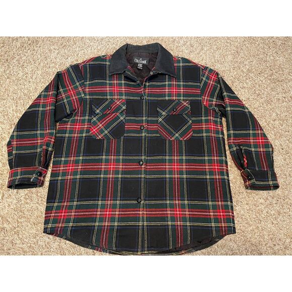 JL Colebrook Women's L Wool Blend Plaid Shirt Jacket Made USA Black Red Green - Picture 1 of 7